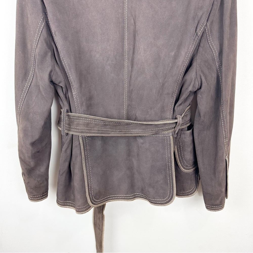 BCBG MAXAZRIA Open Front Leather Suede Belted Jacket - Picture 5 of 9